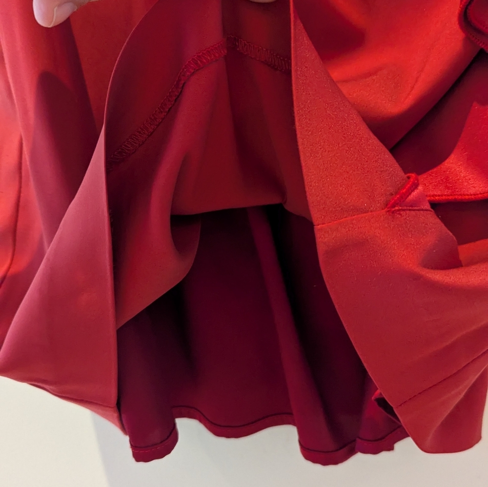 Stylish Red Ruffle Midi Dress By Le Château - Picture 4 of 6